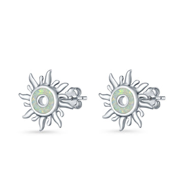 Sun Stud Earrings Lab Created White Opal 925 Sterling Silver (11mm)